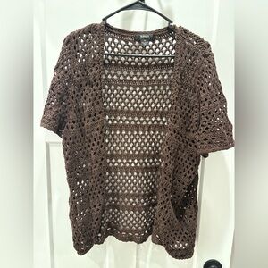STYLUS Women's Dark Brown Open Knit Cardigan